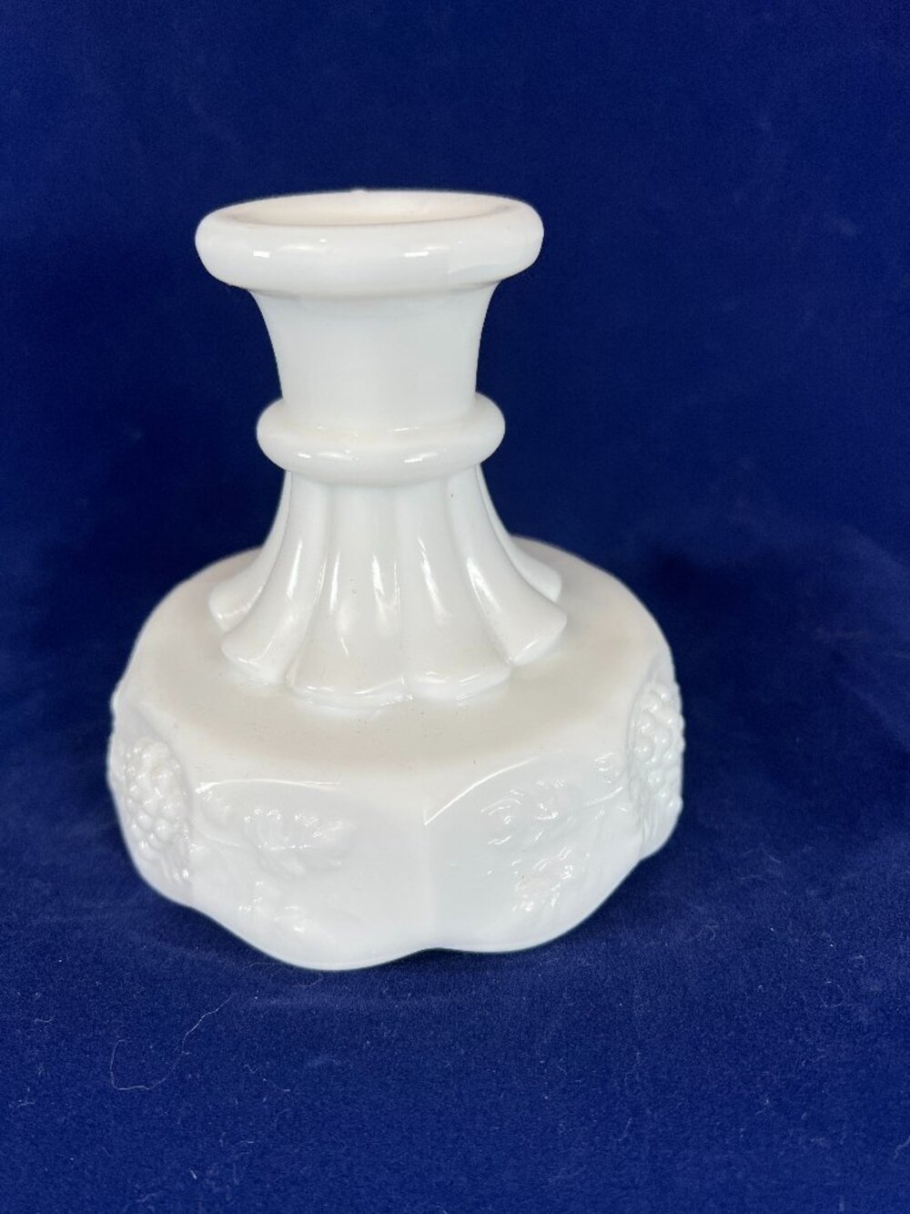 Vintage Westmoreland Paneled Grape Milk Glass 4 in Candlestick Holder 1950s MCM